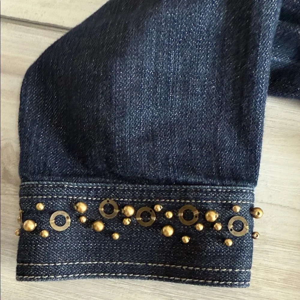 Ruby Rd. Bronze Studded Denim Jacket Blue Size 10 EUC
